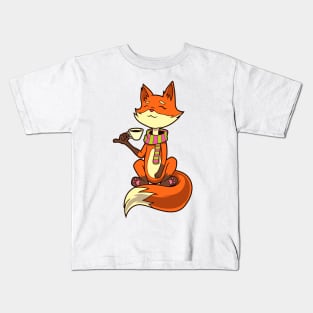 Fox drinking coffee - coffee drinker Kids T-Shirt